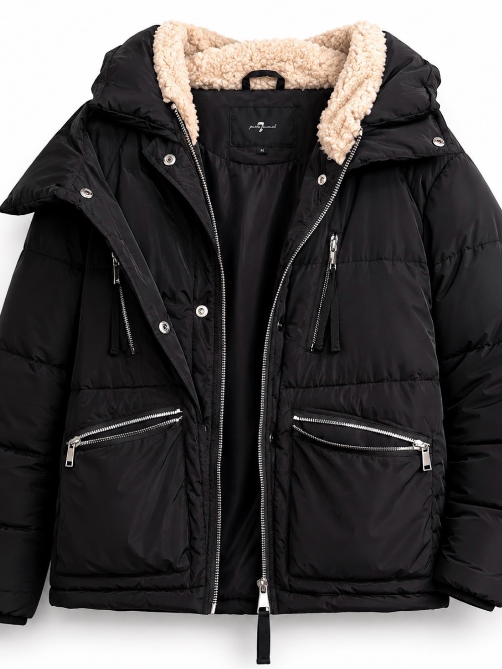 Insulated Black Puffer Jacket with Sherpa Hood